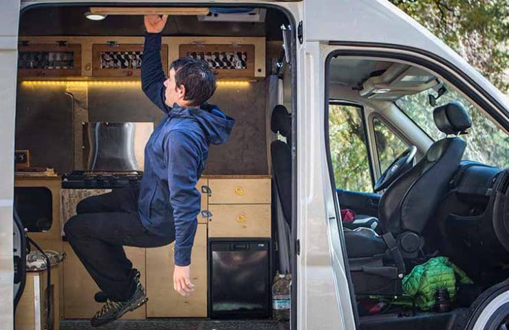 Alex Honnold has mounted a beastmaker fingerboard on his camper