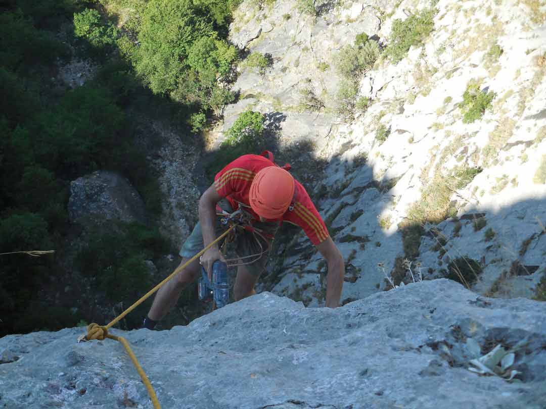 Klemen Becan drilling the route Roctrip four years ago