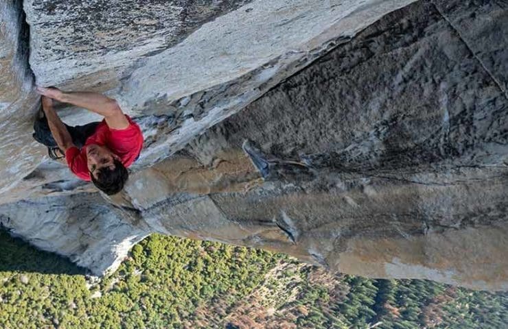Alex Honnold free soloing freerider at El Capitan in the Yosemite Valley