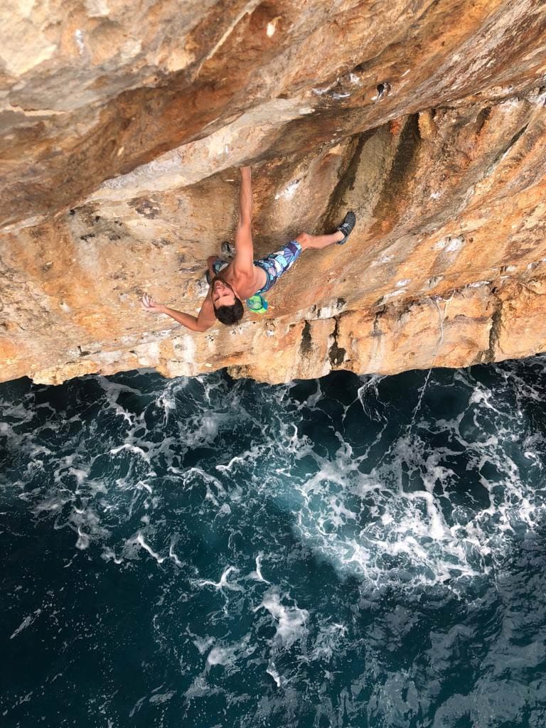 Jernej Kruders first ascent in Cala Sa Nau - Salty Beverage (8b +)