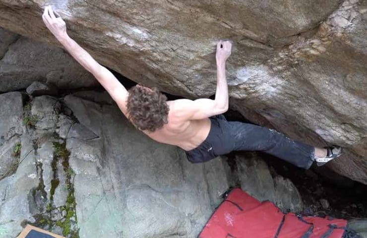 Giuliano Cameroni climbs Ephyra (8c +) in Chironico