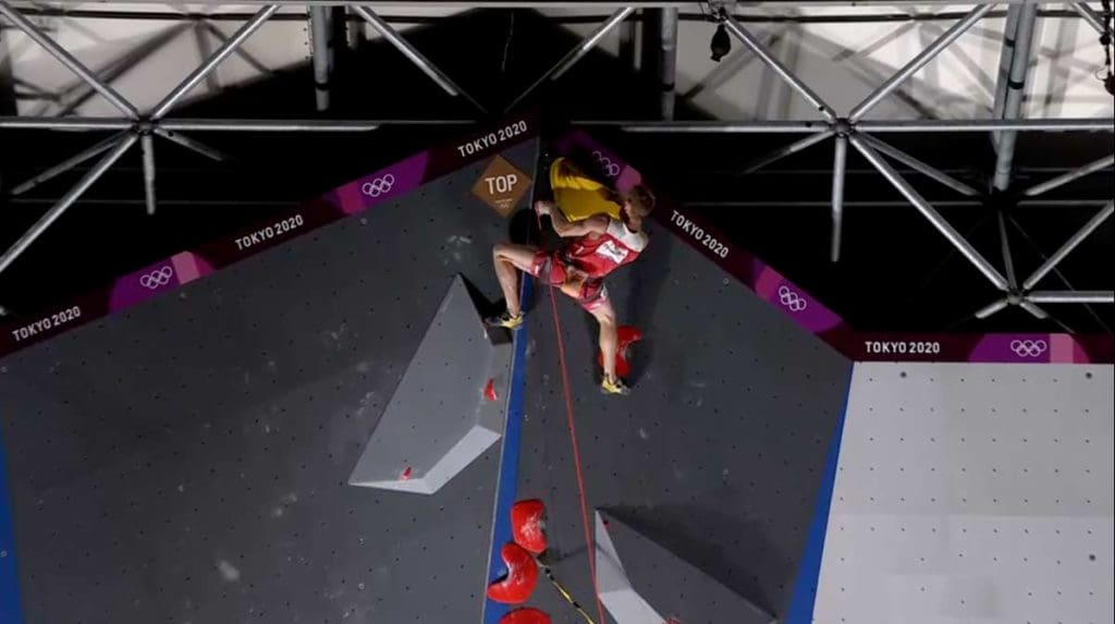 Jakob Schubert is the only one to top the men's final route. (Image olympics.com)