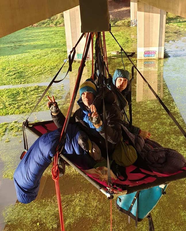 The nights in the Portaledge were anything but relaxing, because the cars and trucks roared overhead even at night.