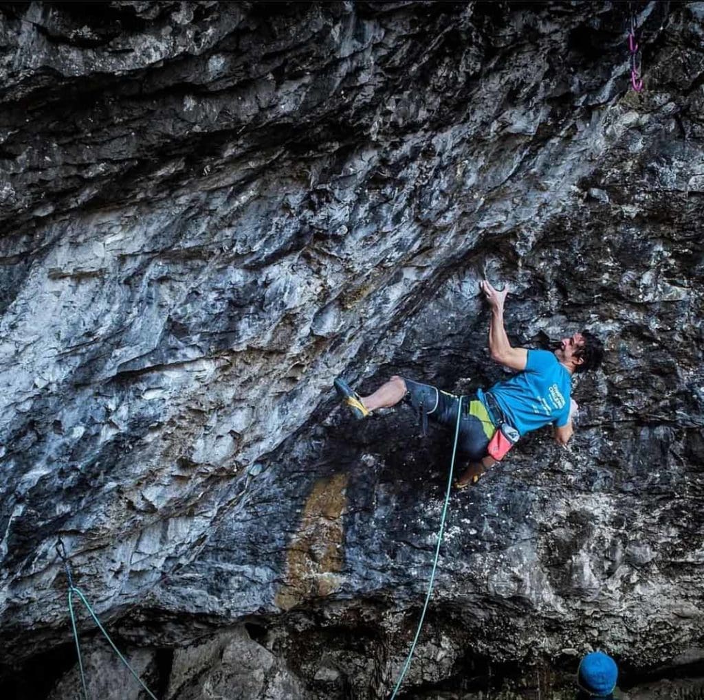 Adam Ondra in the bouldering section of Route Kout pikle. (Image AO Productions)