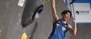 Zwei Japaner auf dem Podest des Boulderweltcups in Meiringen