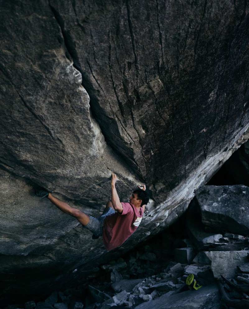 Numerous professionals are currently projecting this boulder. Aidan Roberts did it. (Picture Sam Pratt)