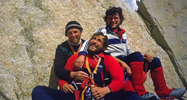 Les "Trois Mousquetaires" à Fitz Roy : Franček Knez, Silvo Karo et Janez Jeglič (de gauche à droite). Image: Collection Silvo Karo