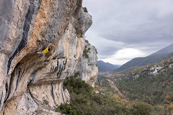 Alex Rohr climbs La Castagne (9a +) in St. Leger. Image: John Thornton