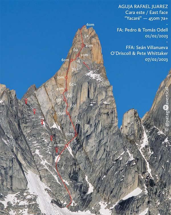 Route of Yacaré, first climbed by Pedro and Tomás Odell. Image: Patagonia vertical