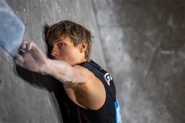 Alex Megos will be back in action at the IFSC Bouldering World Cup in Prague next weekend. Image: Jan Virt/IFSC