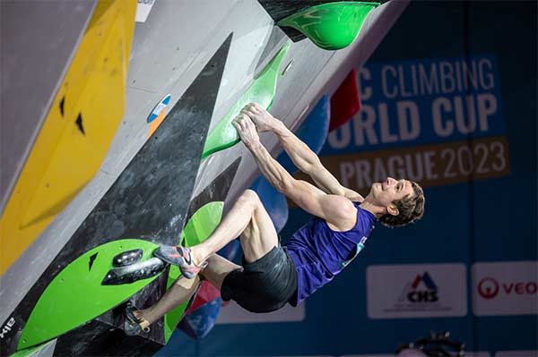 Adam Ondra returns to the competition circuit with a silver medal at the home World Cup in Prague. Image: Jan Virt/IFSC
