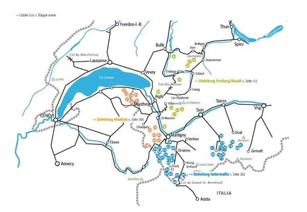 Gebietsübersicht Regionen Freiburg/Waadt, Chablais und Unterwallis