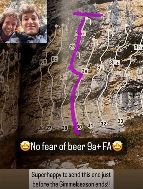 No Fear of Beer (9a+): So verläuft die neue Route von Jonas Utelli in Gimmelwald.