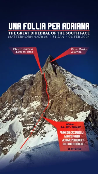 Topo neue Route Matterhorn Südwand Una follia per Adriana