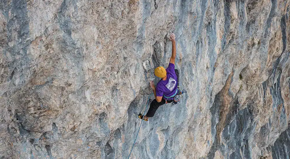 Jacopo Larcher during the fourth ascent of Seventh Direction (8c, 220m). Photo: Babsi Zangerl