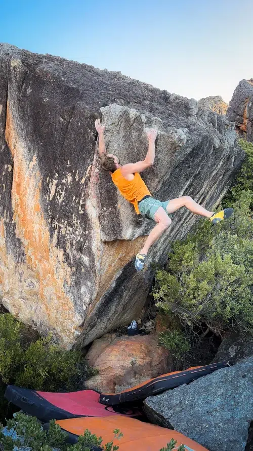 Micha Piccolruaz climbing in Rocklands